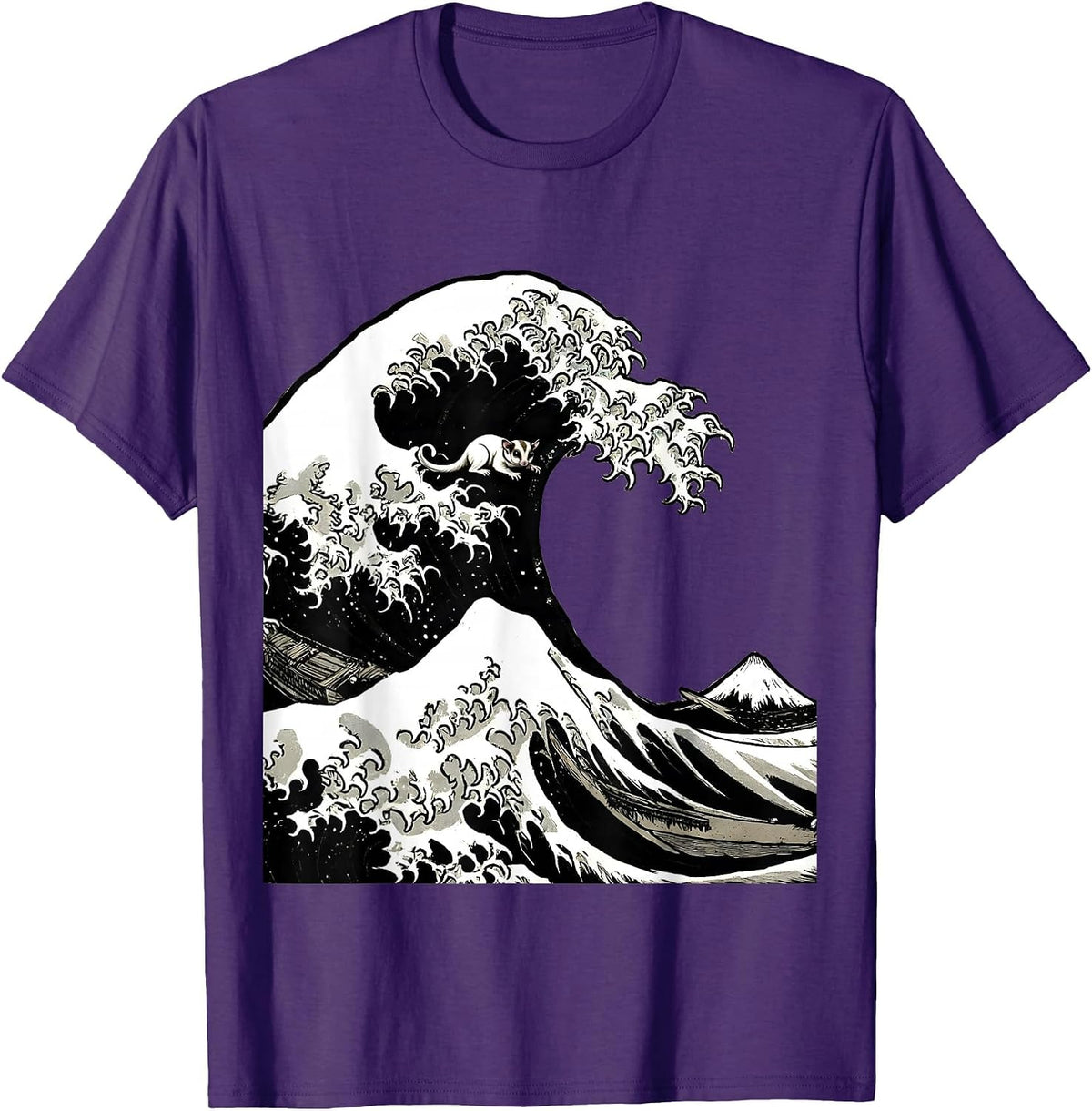 Men's Great Wave Kanagawa Sugar Glider Scratchboard Humor Animal T-Shirt - Purple