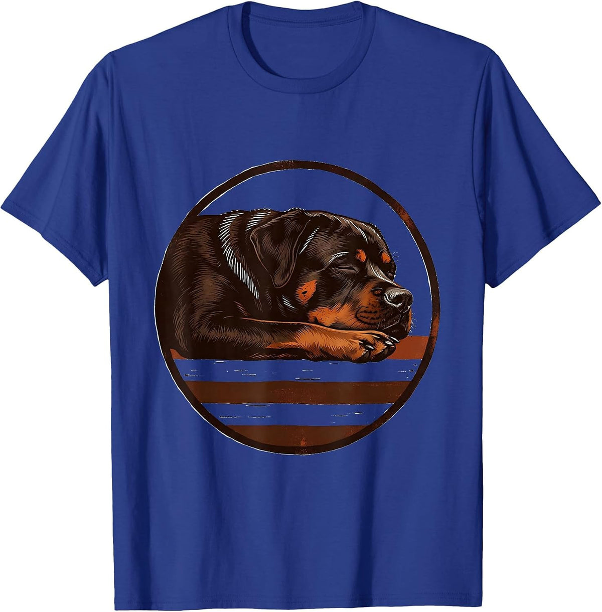 Men's Sleeping Rottweiler Linocut Dog Owner Loungewear T-Shirt - Royal Blue