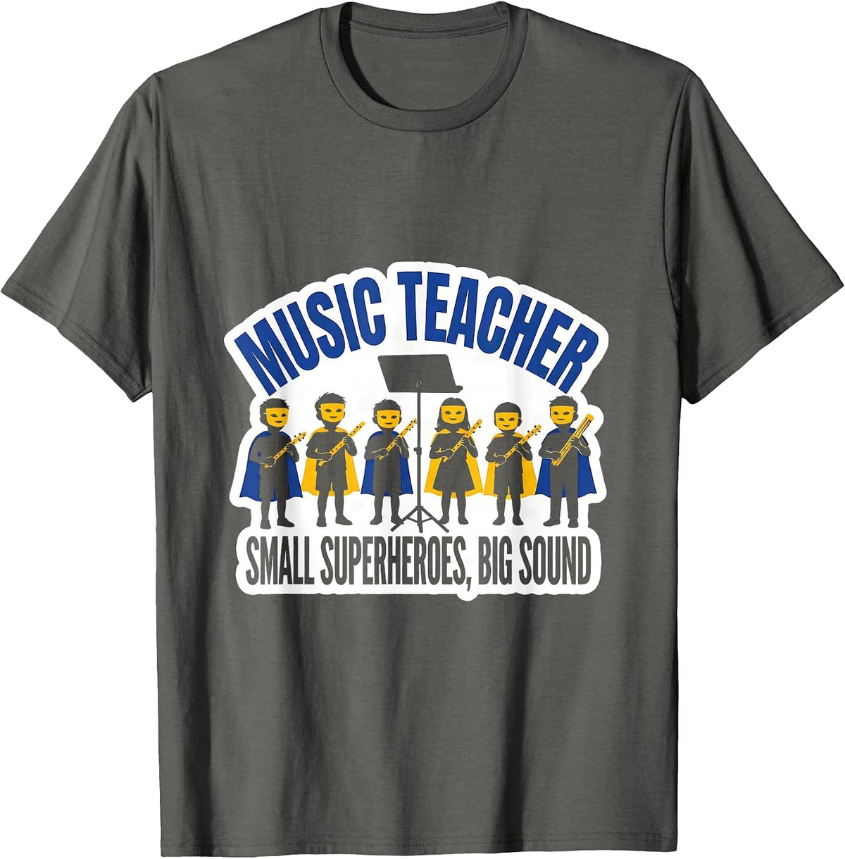 Men's Music Teacher Small Superheroes Big Sound Teacher T-Shirt - Asphalt Grey