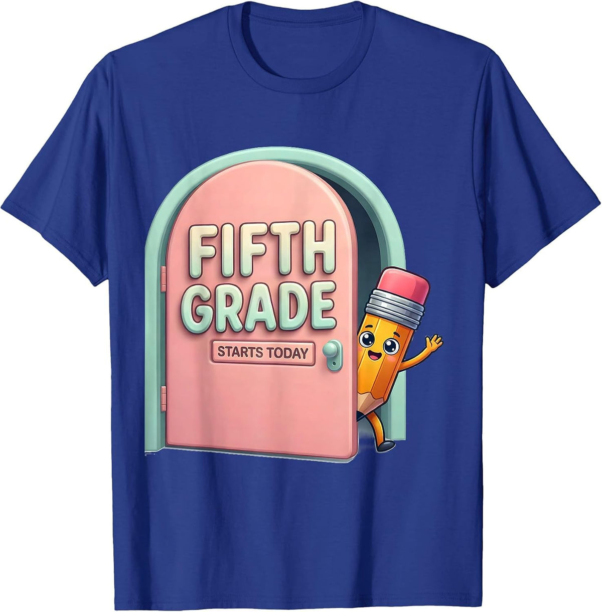 Men's Fifth Grade Starts Today Cute Kawaii Pencil Back to School T-Shirt - Royal Blue