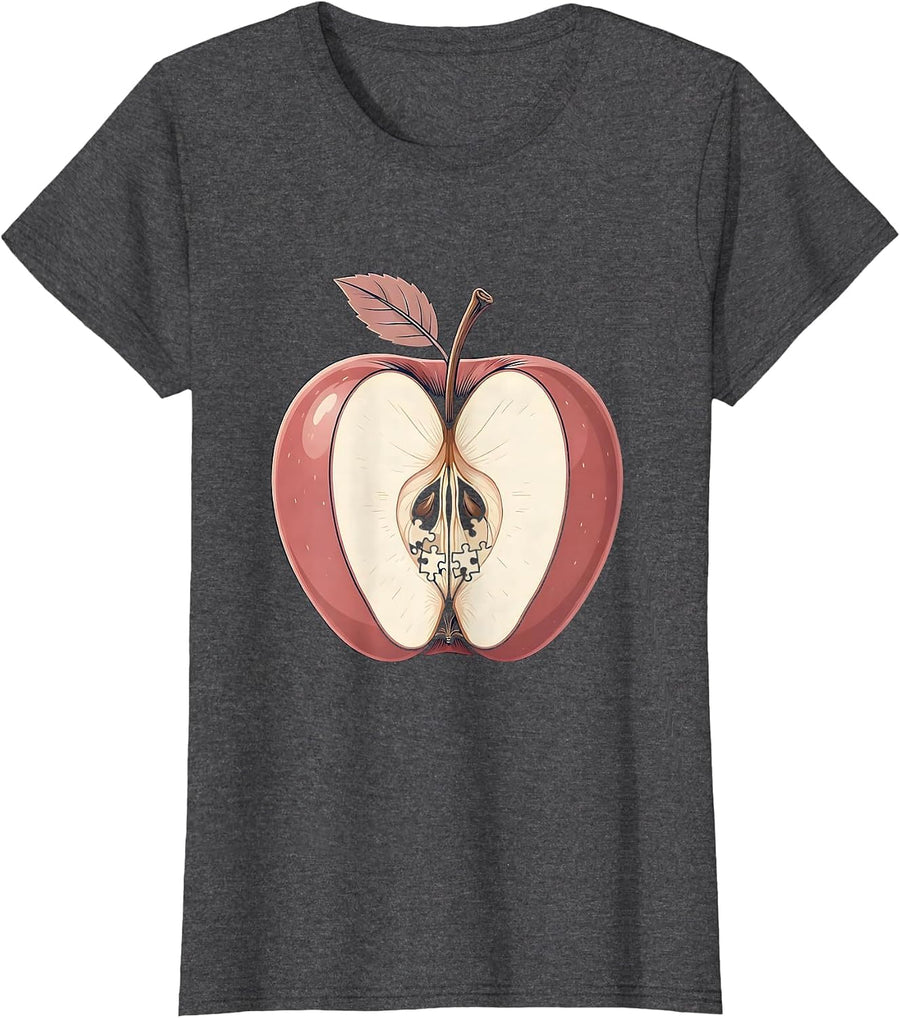Women's Sped Teacher Apple Puzzle Pieces Illustration T-Shirt - Dark Heather Grey
