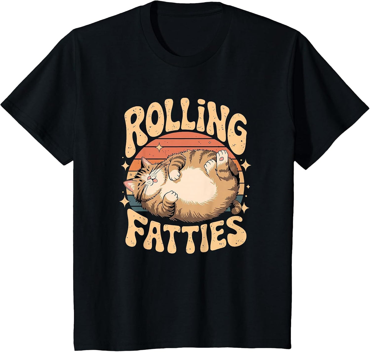 Rolling Fatties Retro Cat Humor Design T-Shirt - Black