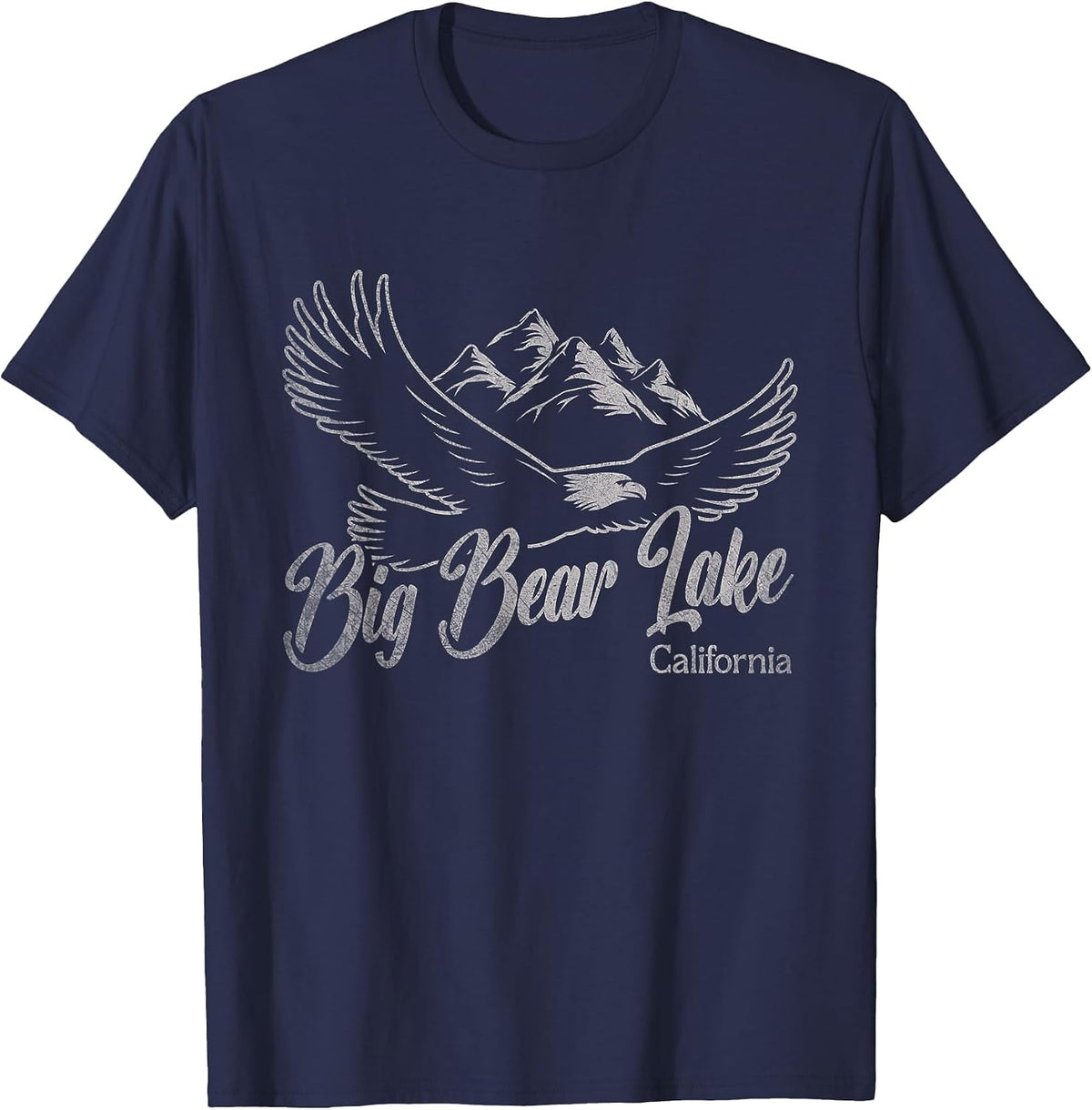 Vintage Big Bear Lake California Mountains Eagle T-Shirt - Navy Blue