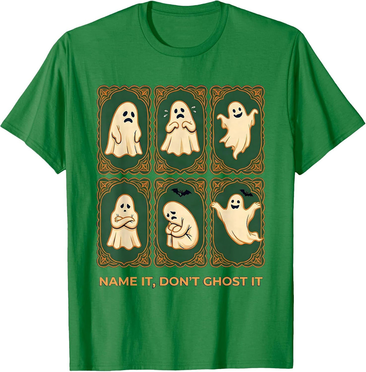 Men's Name It, Don't Ghost It Folk Art Halloween Mental Health T-Shirt - Kelly Green