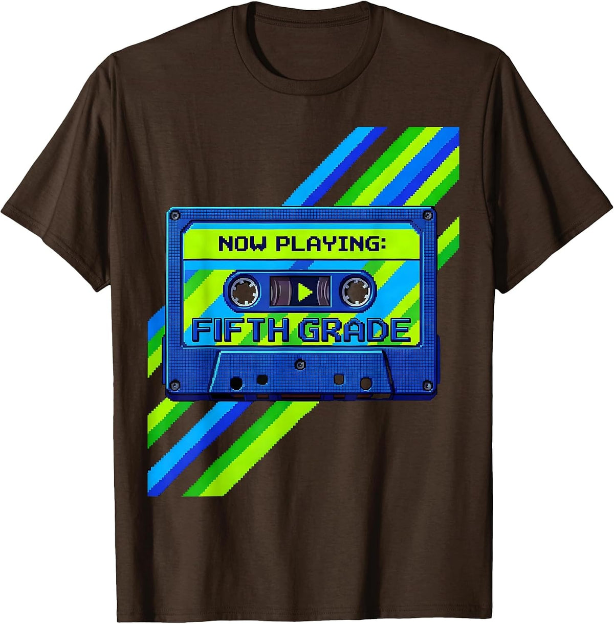 Now Playing Fifth Grade Pixel Art Teacher Student Back To T-Shirt - Brown