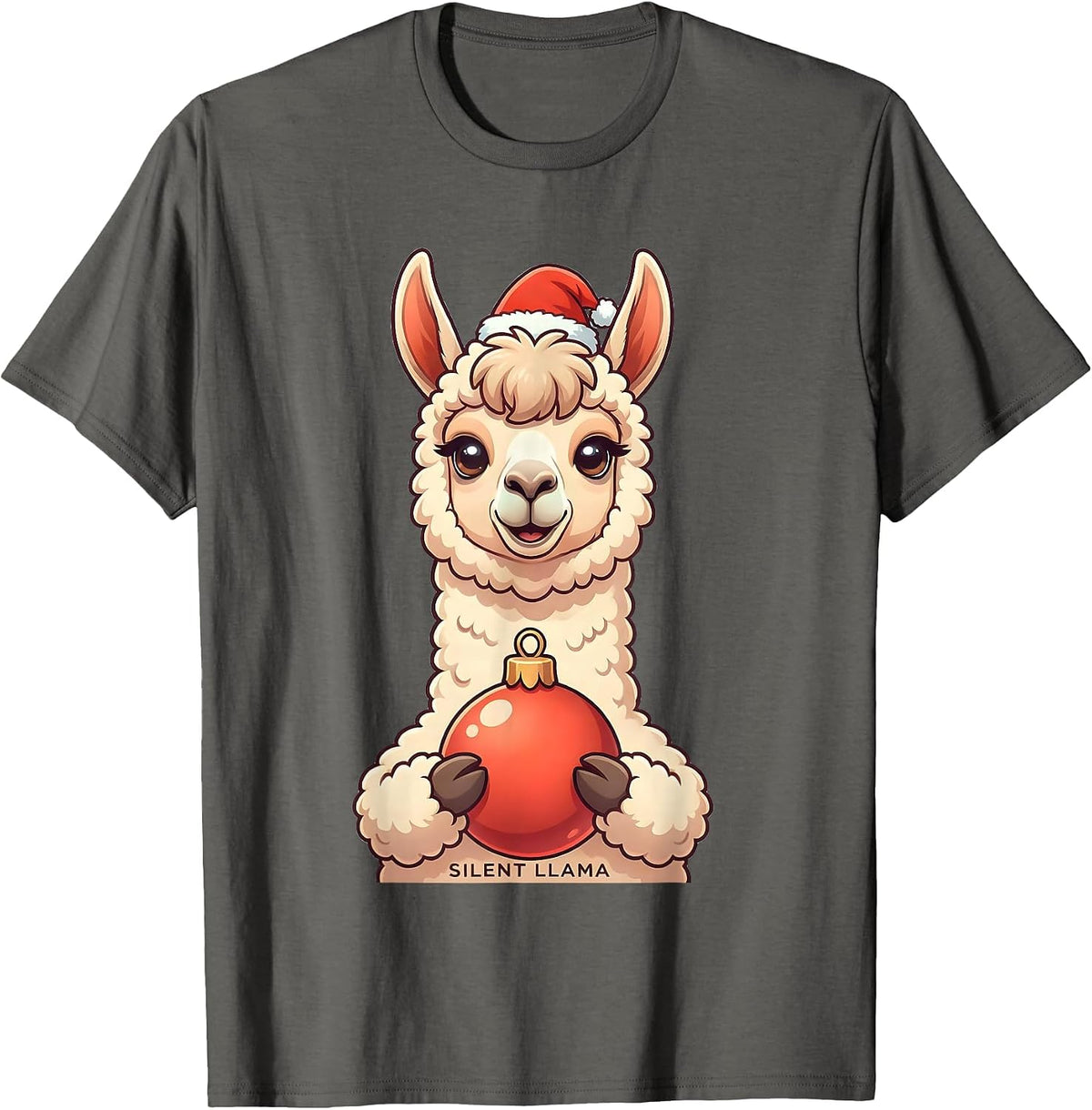 Silent Llama Cute Kawaii Christmas Llama Lover Gift T-Shirt - Asphalt Grey