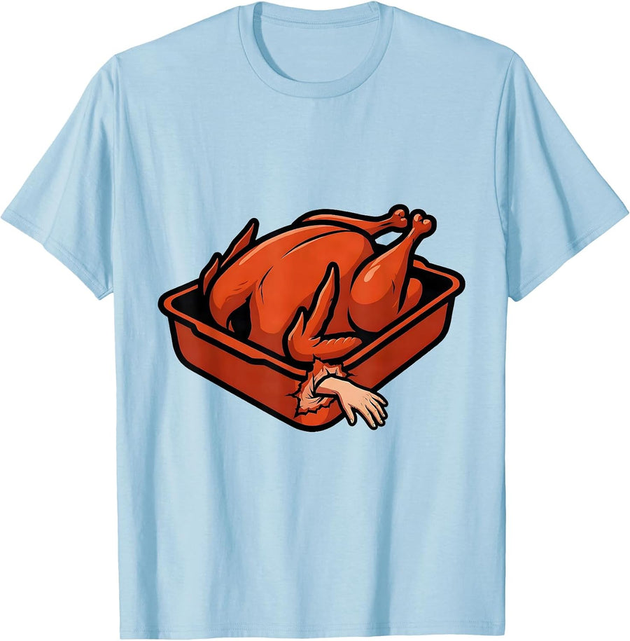 Men's Roast Turkey Torn Skin Thanksgiving Humor Matching Group T-Shirt - Baby Blue