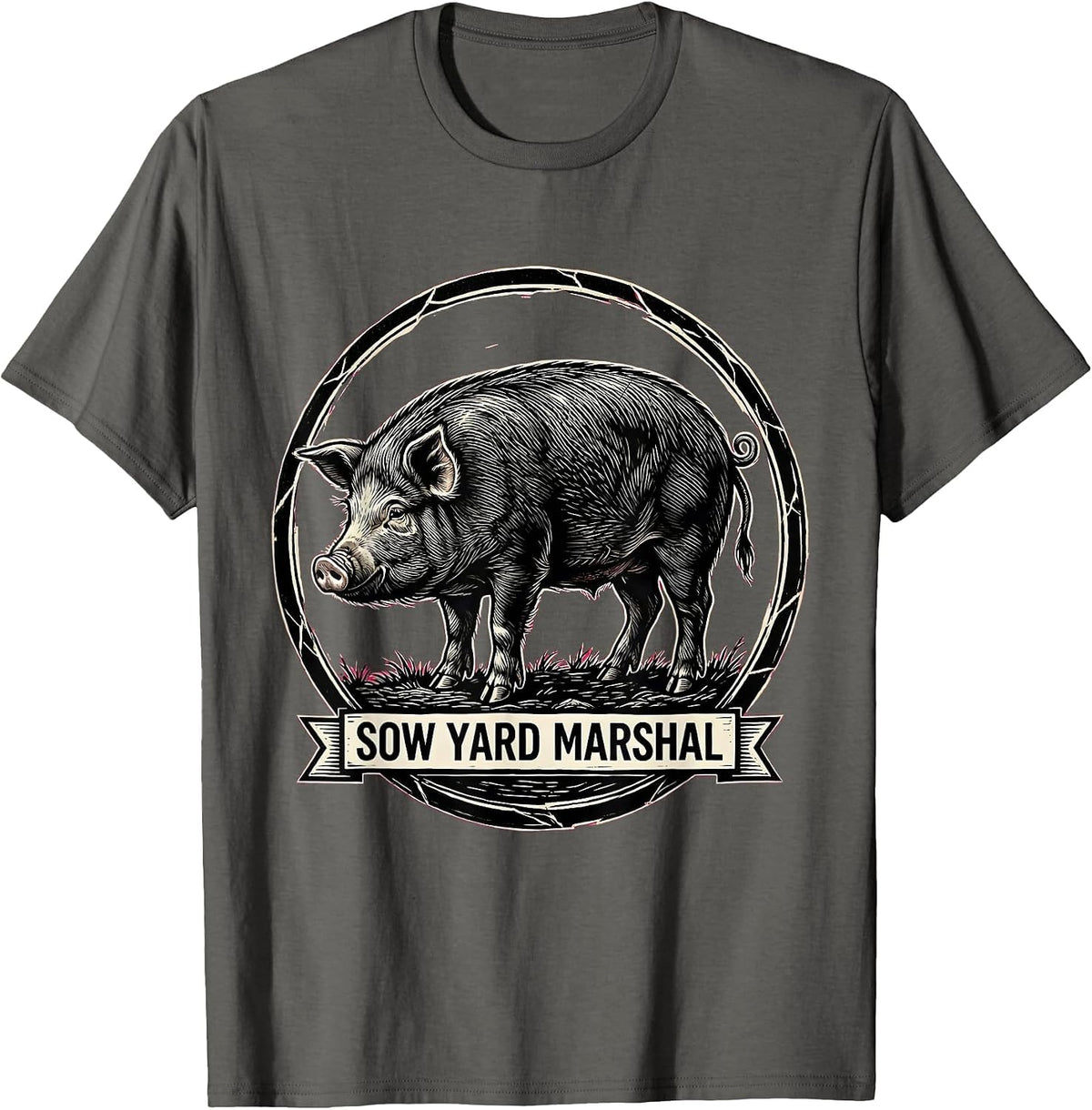 Men's Sow Yard Marshal Funny Pig Lover Farm Animal Humor T-Shirt - Asphalt Grey