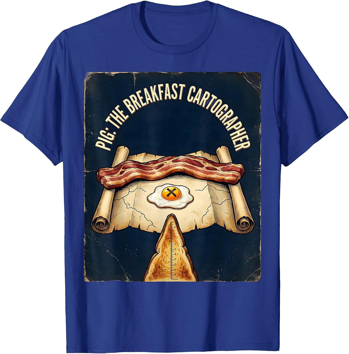 Men's Pig: The Breakfast Cartographer Vintage Funny Bacon Lover T-Shirt - Royal Blue