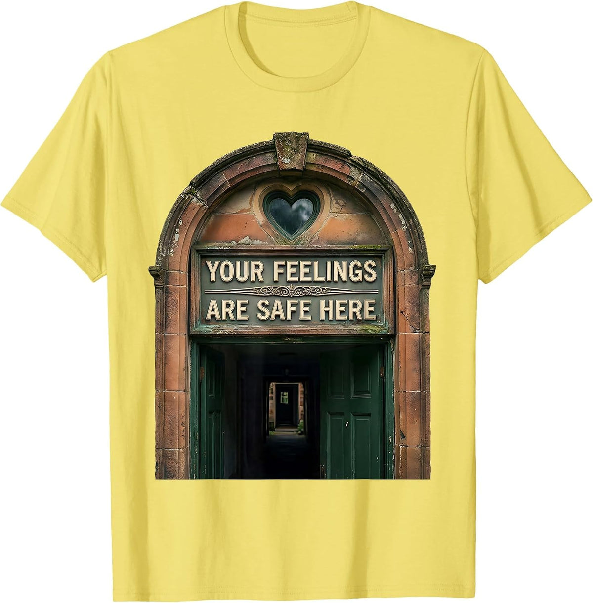 Men's Your Feelings Are Safe Here Vintage Mental Health Counselor T-Shirt - Lemon Yellow