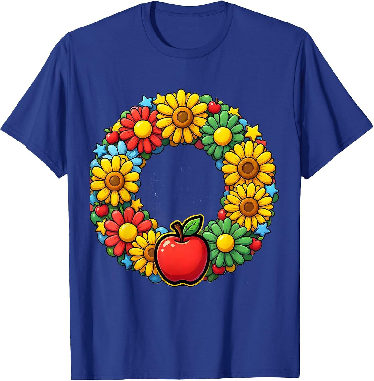 Men's Preschool Teacher ABC Floral Wreath Illustration T-Shirt - Royal Blue