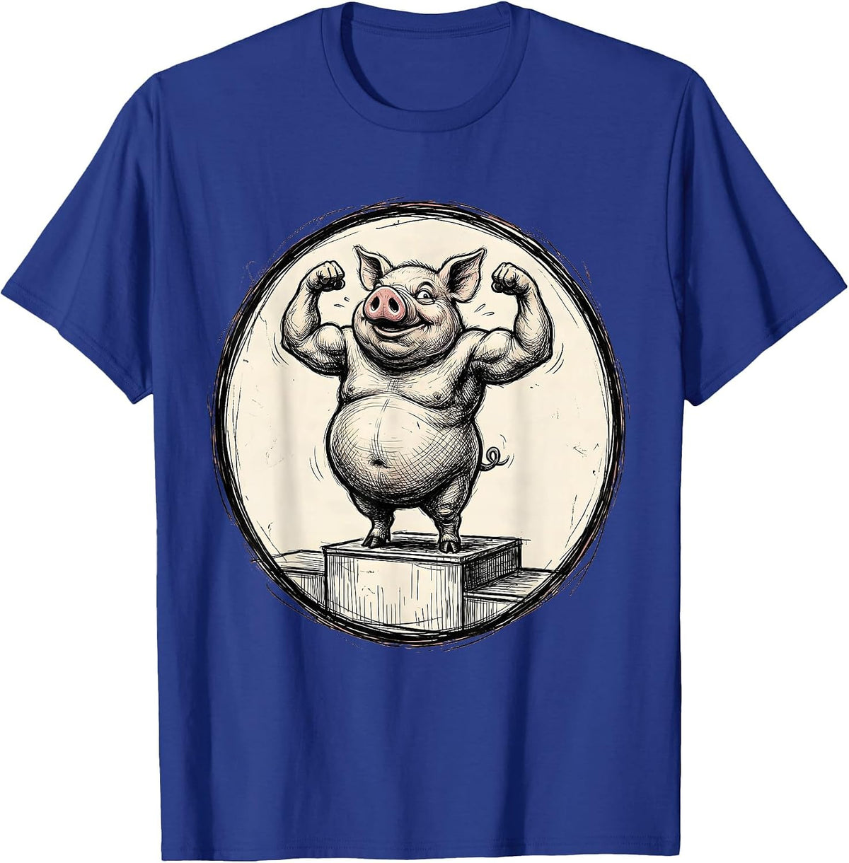 Men's Kinda Fit Sorta Fat Flexing Potbelly Pig T-Shirt - Royal Blue