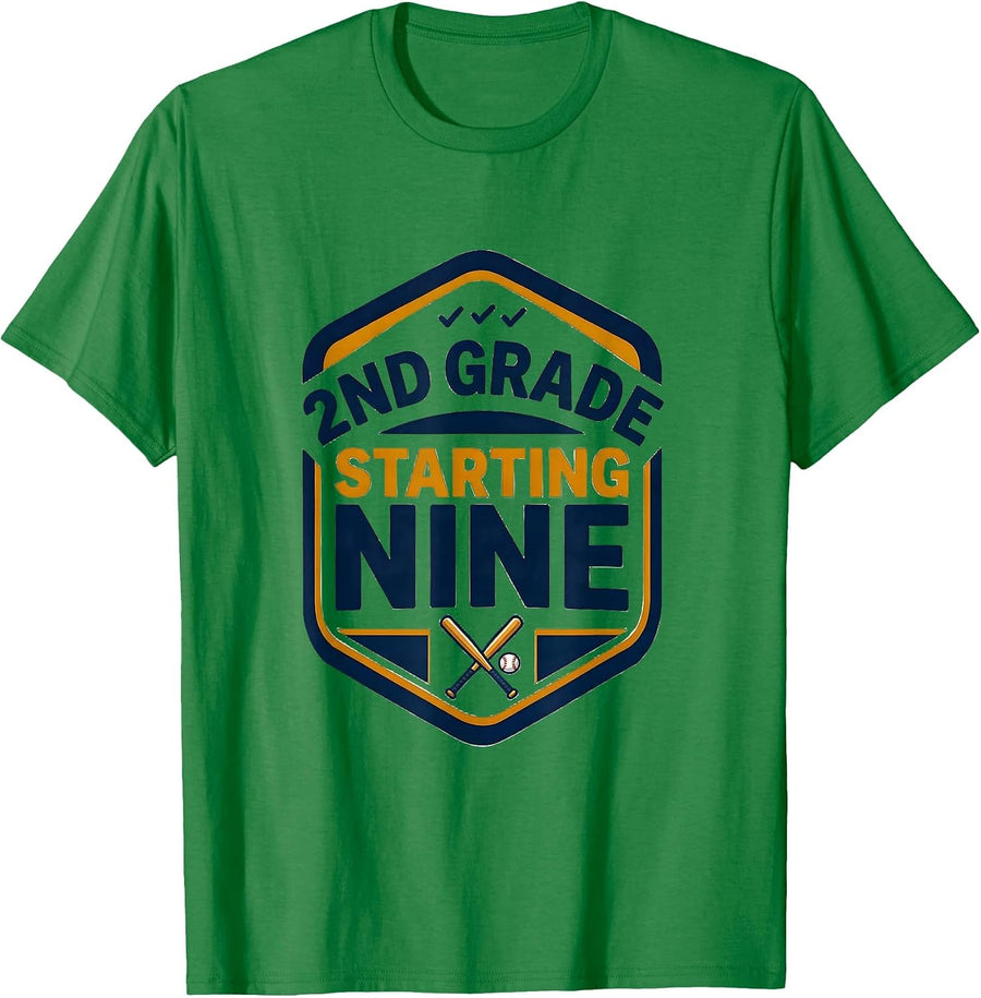 Men's 2nd Grade Starting Nine Back To School Baseball Drip T-Shirt - Kelly Green