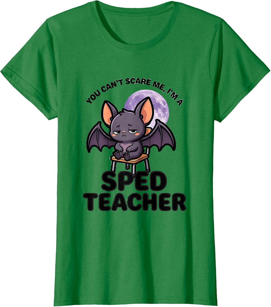 Women's You Can't Scare Me, I'm a SPED Teacher Cute Kawaii Halloween T-Shirt - Kelly Green