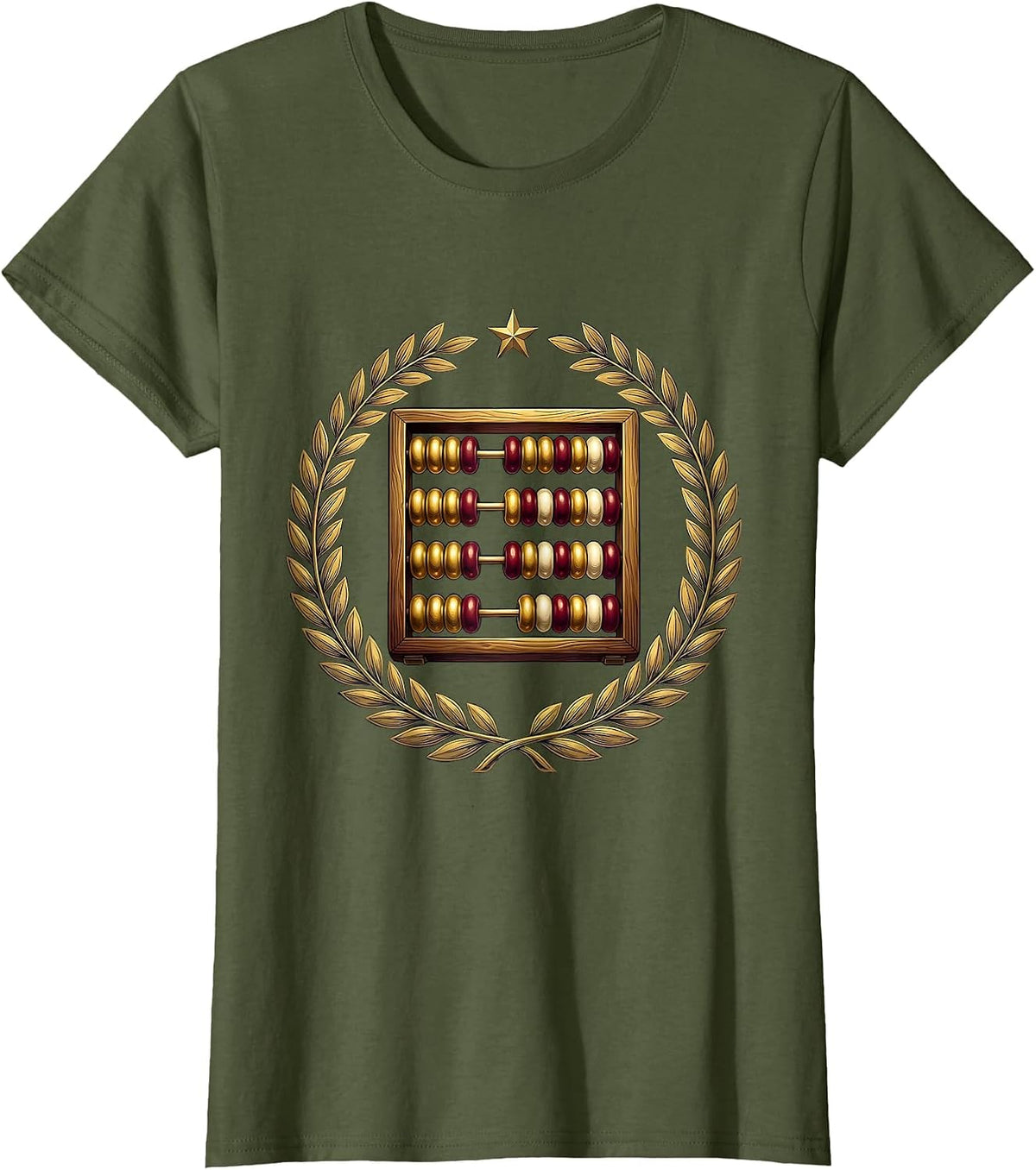 Women's Preschool Teacher Colorful Abacus Illustration T-Shirt - Olive Green