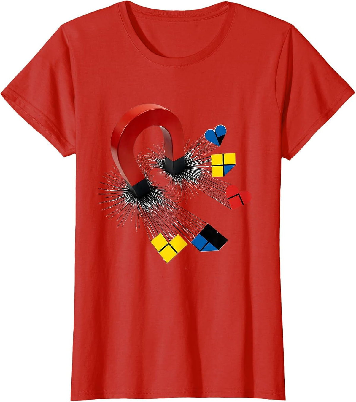 Women's Rizz Em With The Tism Magnet Hearts Graphic T-Shirt - Red