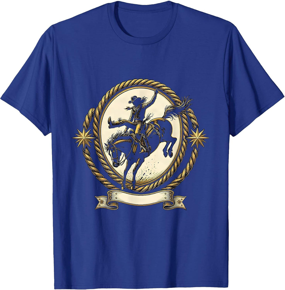 Men's Cowgirl Bucking Horse Rodeo Graphic Tee T-Shirt - Royal Blue
