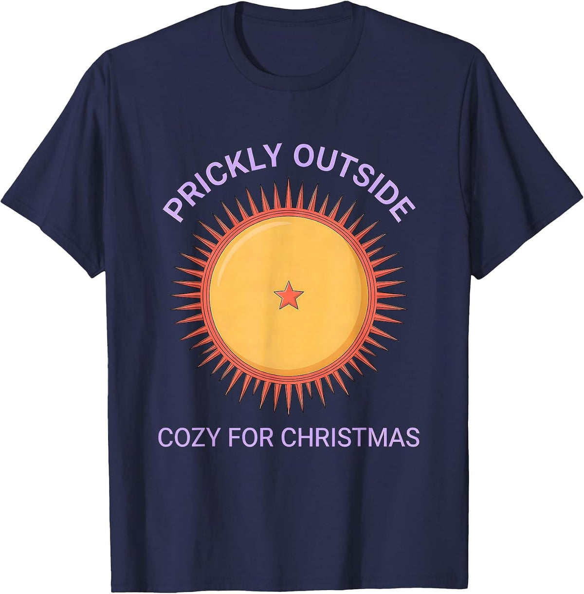 Men's Prickly Outside, Cozy For Christmas Cute Hedgehog Christmas T-Shirt - Navy Blue