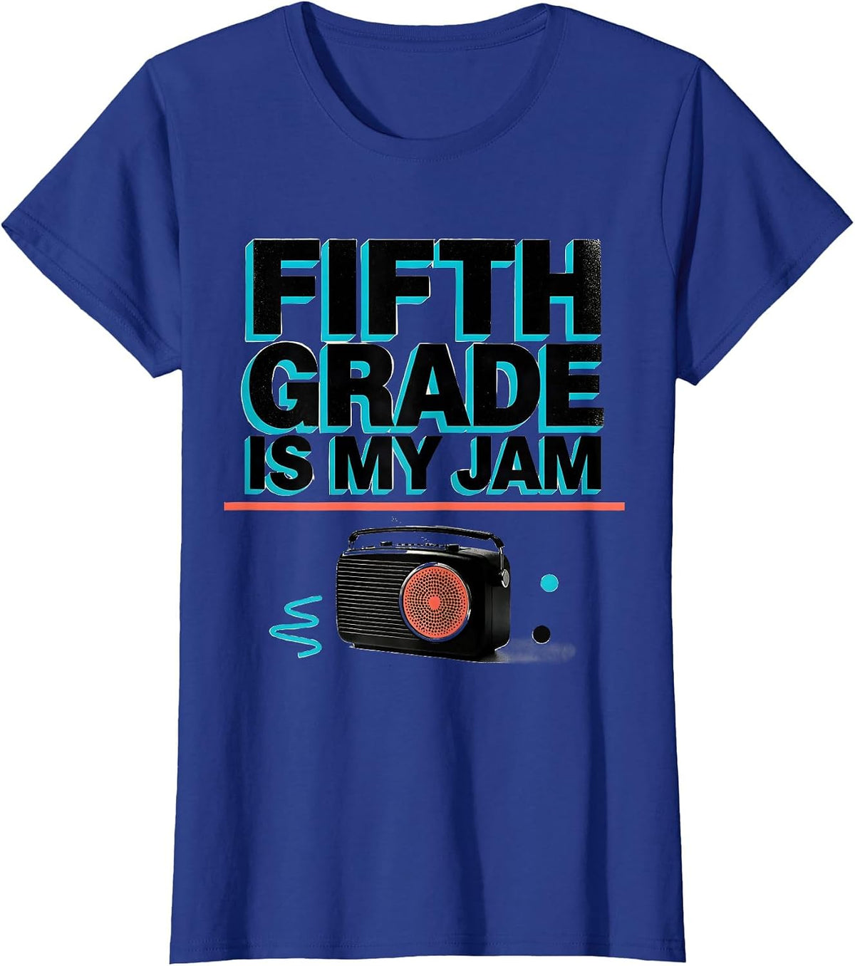 Women's Fifth Grade Is My Jam Retro Memphis Postmodern Back T-Shirt - Royal Blue