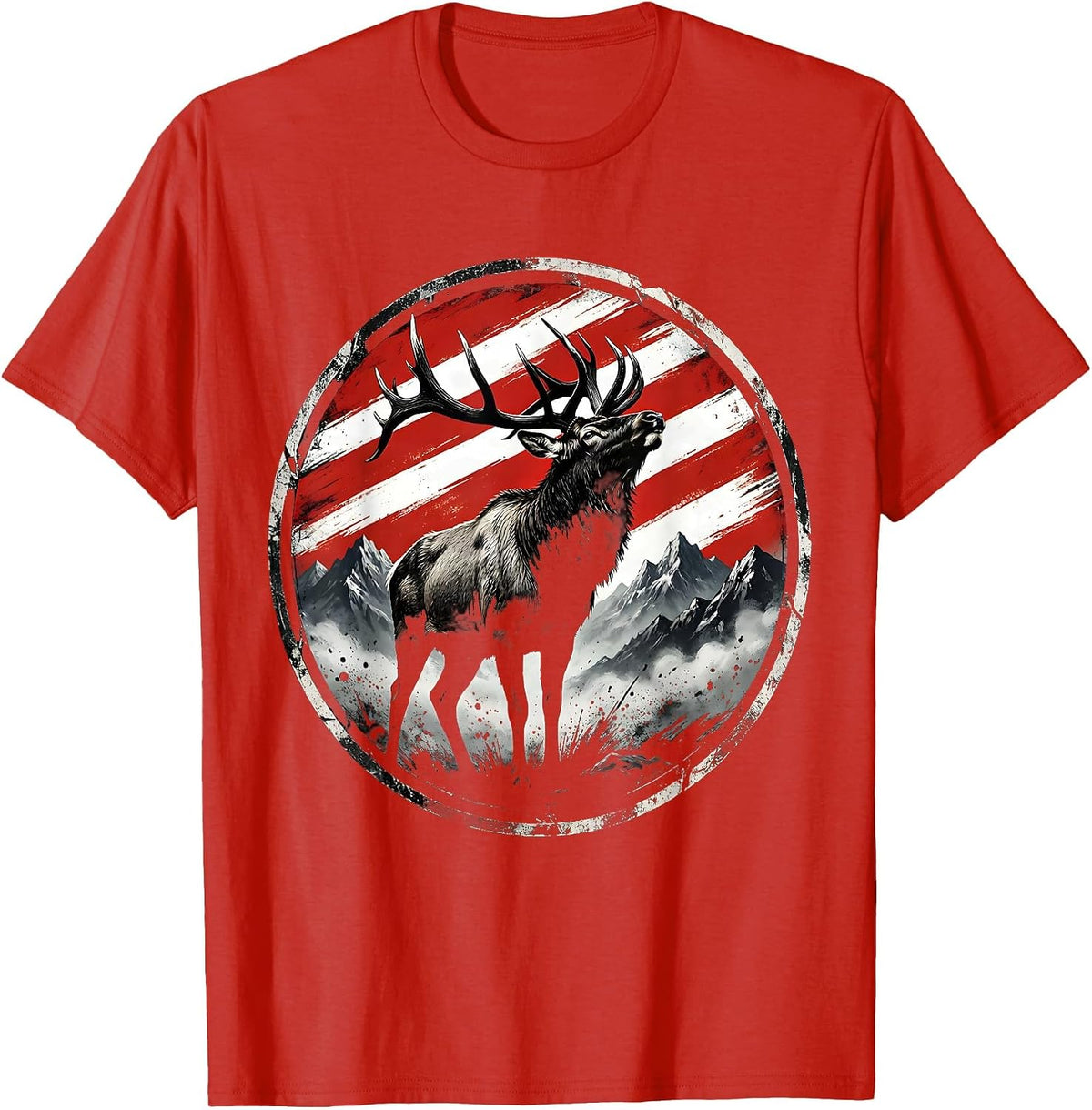 Men's Elk Bugling at Misty Mountain Dawn Camo T-Shirt - Red