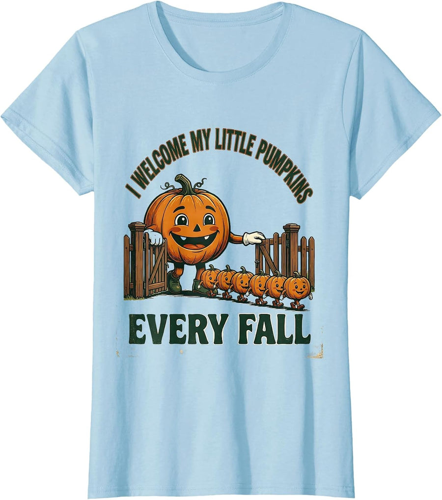 Women's I Welcome My Little Pumpkins Every Fall Teacher T-Shirt - Baby Blue