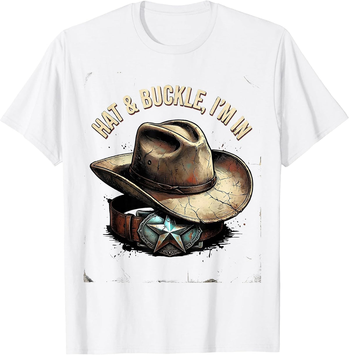 Men's Hat & Buckle I'm In Distressed Western Cowgirl Rodeo T-Shirt - White