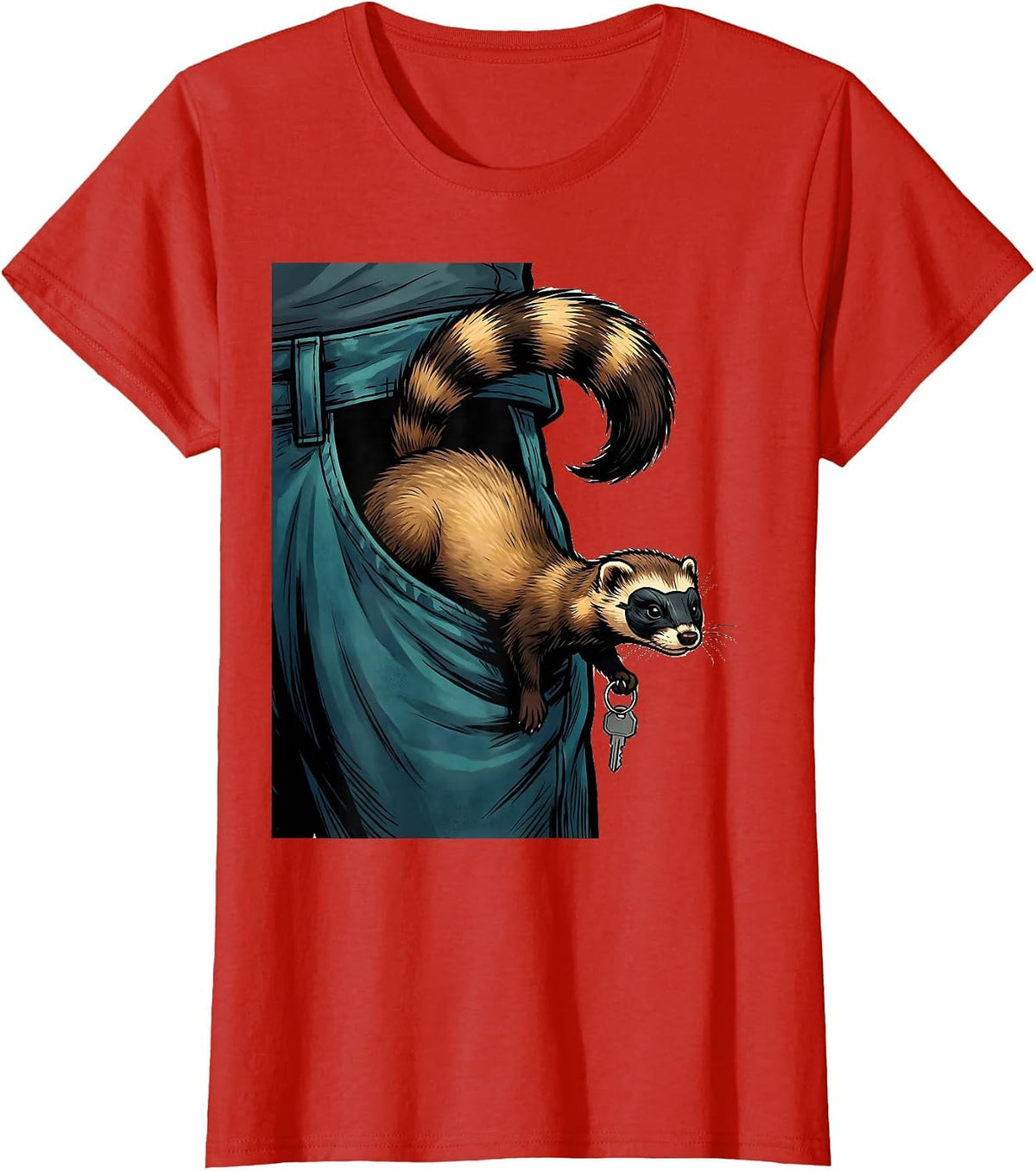 Masked Ferret Pocket Funny Ferret Lover Gift T-Shirt - Red