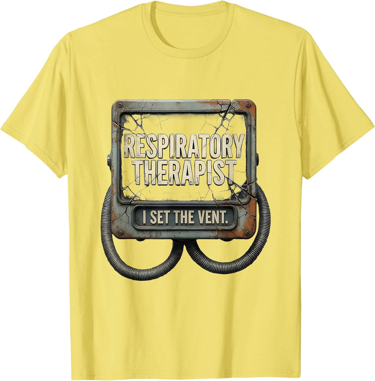 Men's Respiratory Therapist I Set The Vent Distressed Occupational T-Shirt - Lemon Yellow