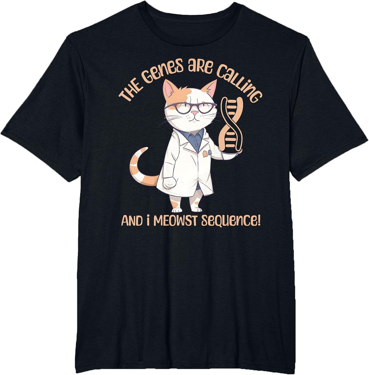 Funny Molecular Biology Cat Gene Sequencing DNA Biologist T-Shirt - Black