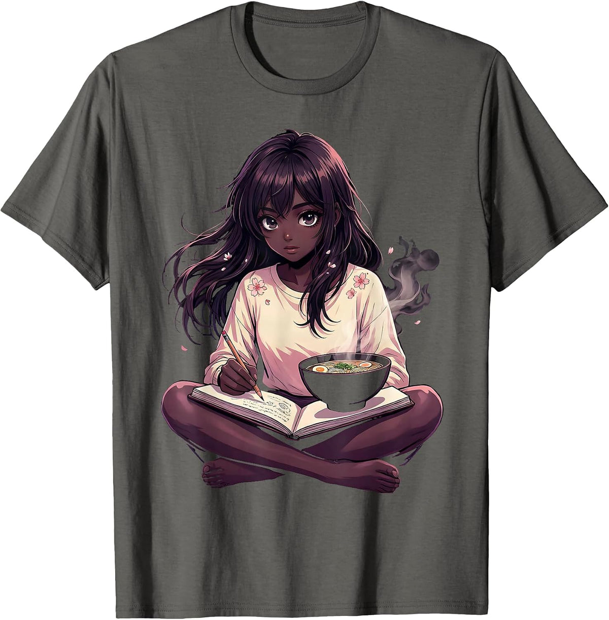 Anime Girl Loves Ramen Sketching Kawaii Identity T-Shirt - Asphalt Grey