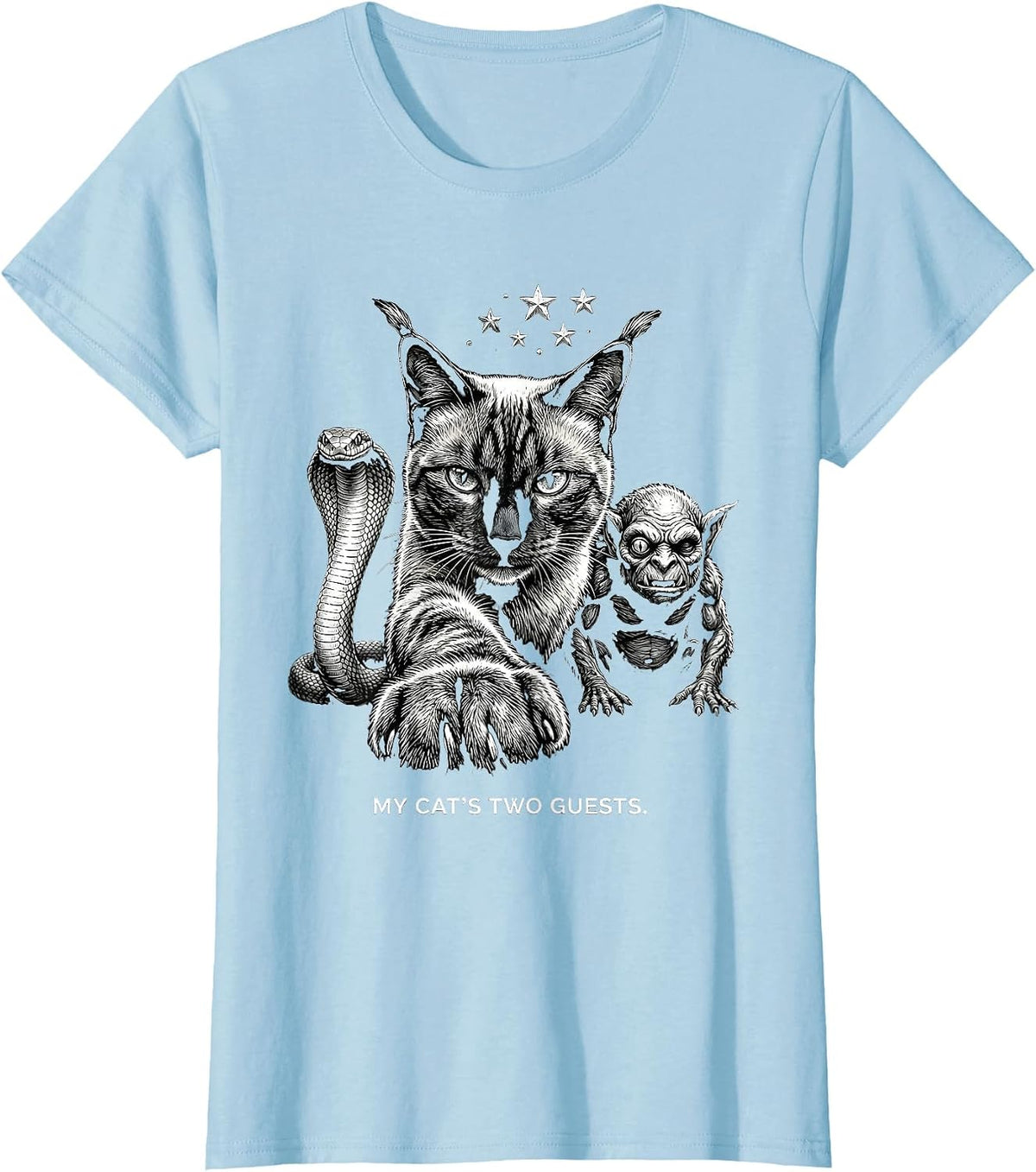 My Cat's Two Guests Funny Cat Lover Paranormal Humor T-Shirt - Baby Blue