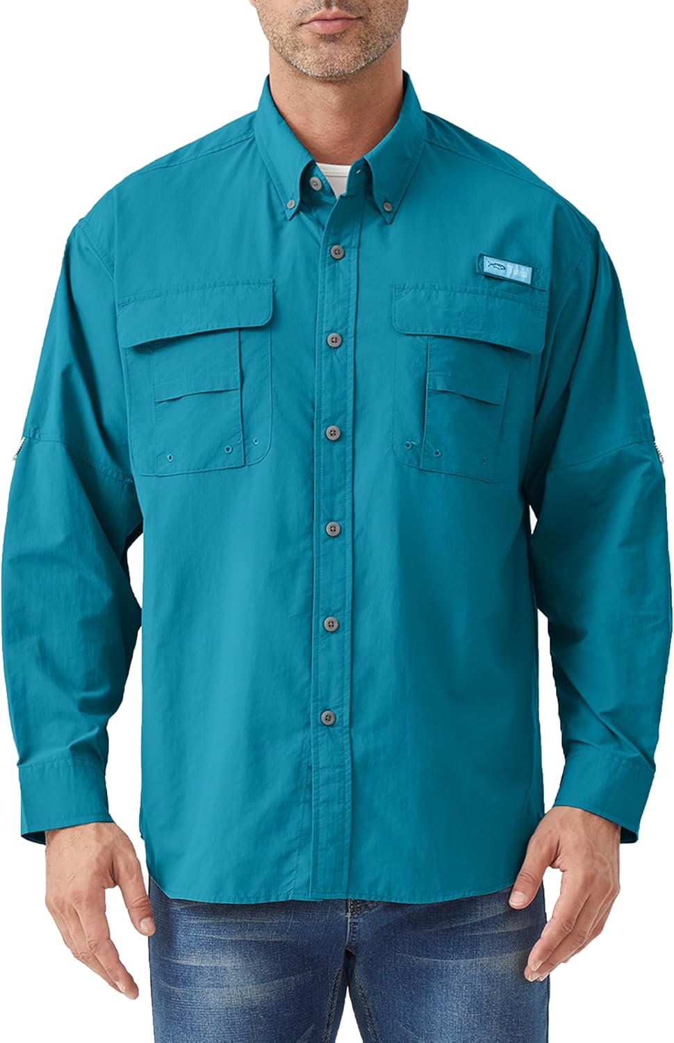 Tuna Men's Fishing Long Sleeve Shirts - UPF 50+ Sun Protection Quick-Dry Water-Resistant Button Down Shirt for Men - Barrier