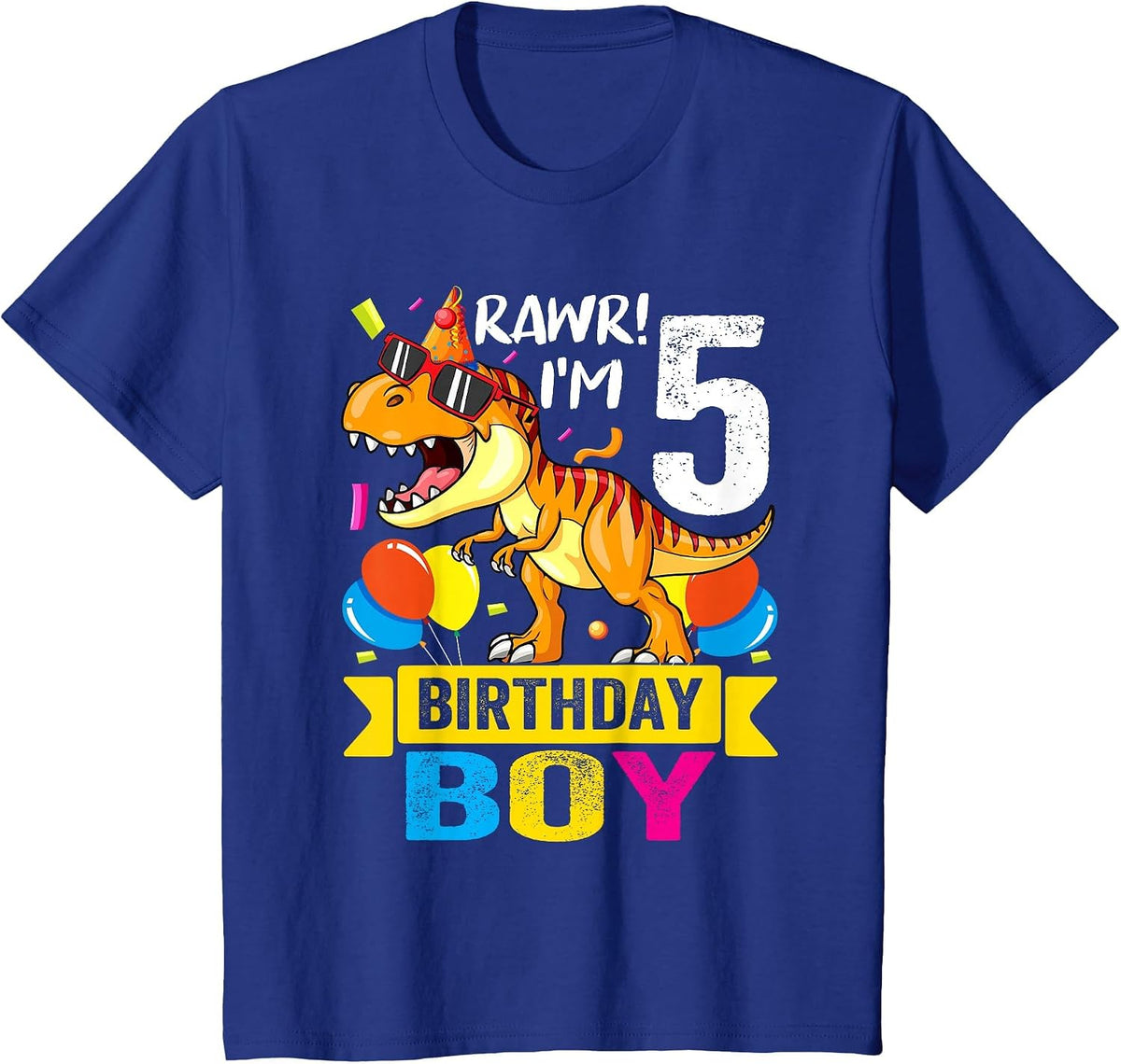 Rawr I'm 5th Birthday Boy Dinosaur T rex 5 Year Old Kids T-Shirt - Royal Blue