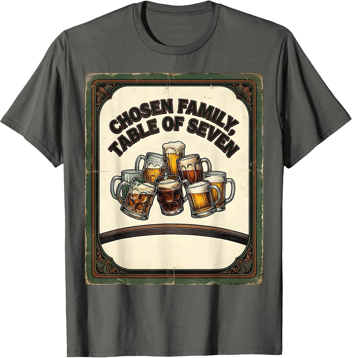 Men's Chosen Family Table Of Seven Vintage Friendsgiving Humor T-Shirt - Asphalt Grey