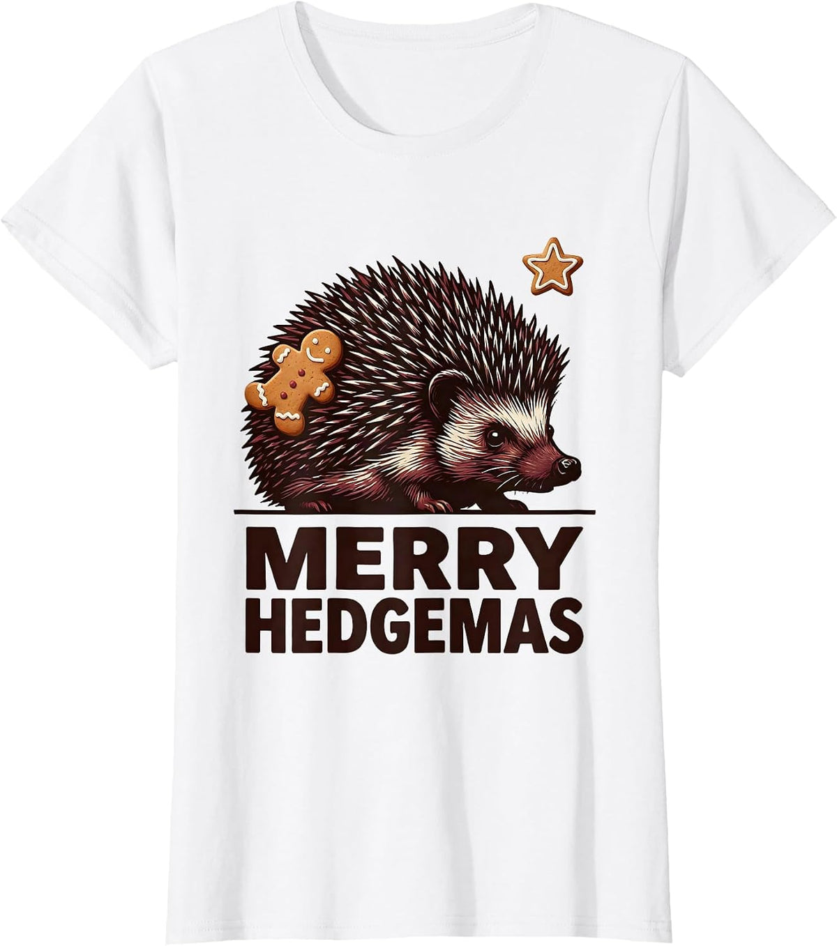 Women's Merry Hedgemas Cute Hedgehog Christmas Novelty Humor T-Shirt - White