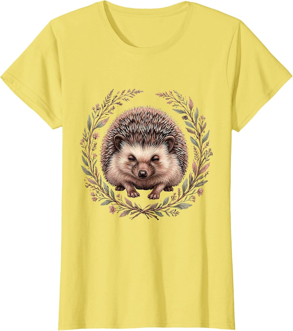 Women's Hedgehog Free Hugs Cute Cautious Hug Illustration T-Shirt - Lemon Yellow