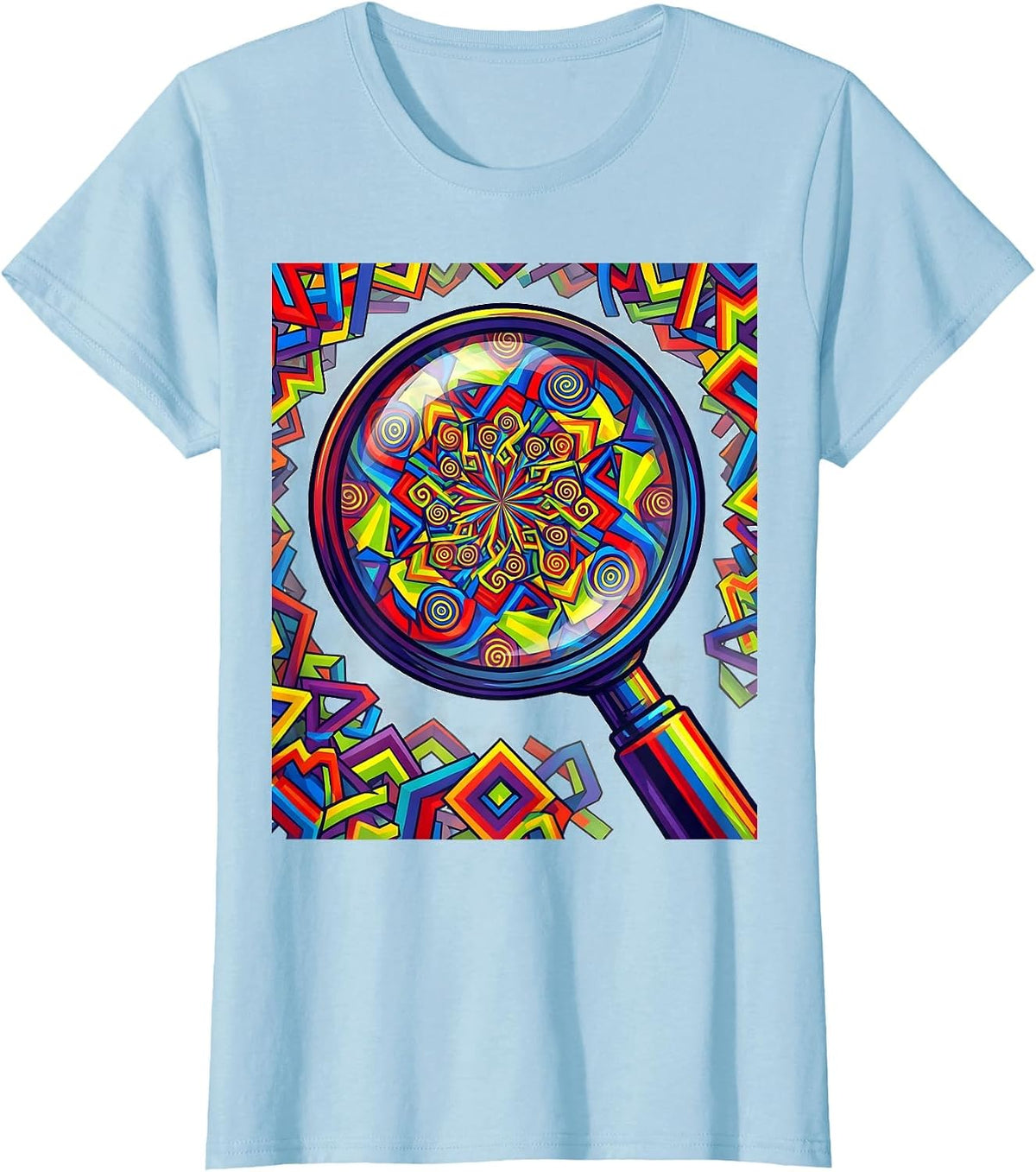 Women's Dyslexia Magnifying Glass Hidden Patterns Design T-Shirt - Baby Blue