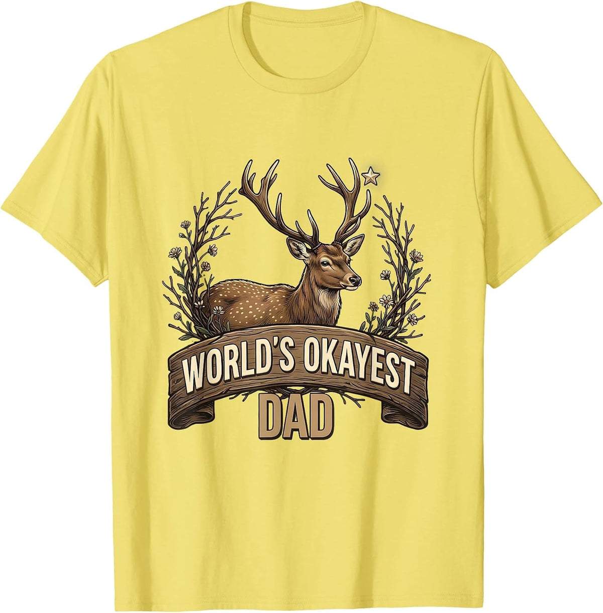 Men's World's Okayest Dad Funny Father Design T-Shirt - Lemon Yellow