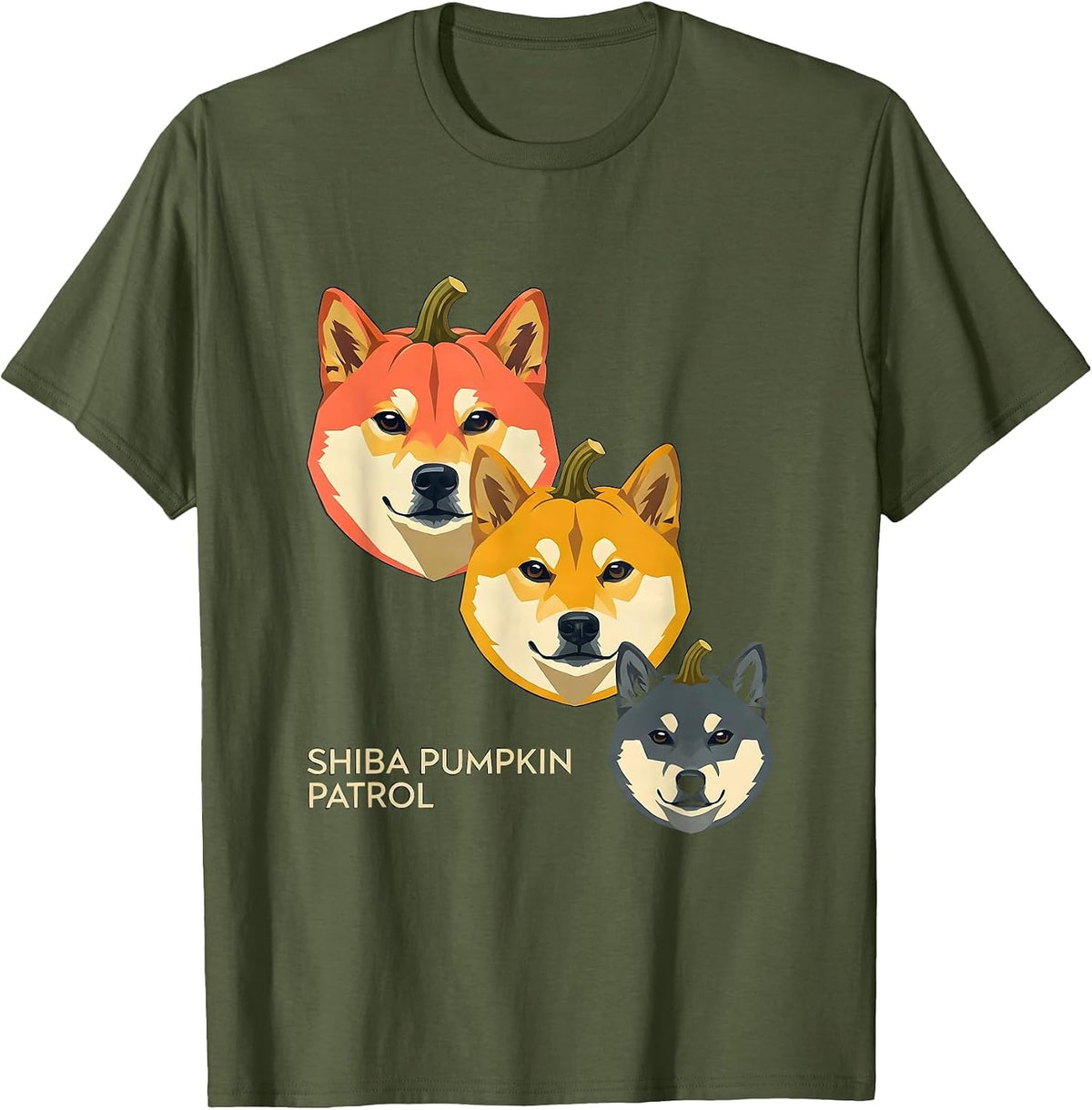 Shiba Pumpkin Patrol Cute Shiba Inu Halloween Dog Lover T-Shirt - Olive Green