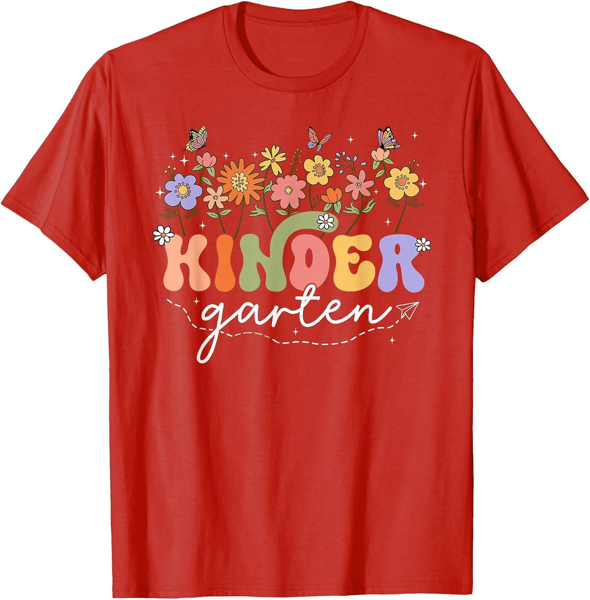 Kindergarten Teacher Wildflower Back to School Floral T-Shirt - Red