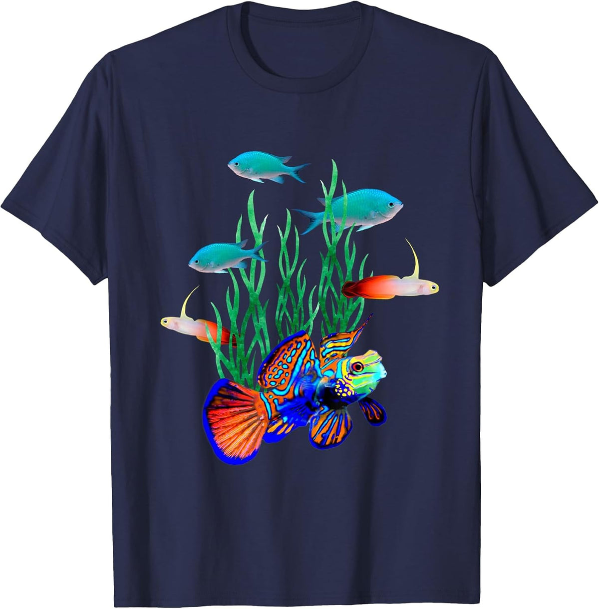 Mandarin Goby Chromis Saltwater Reef Fish Corals Lovers Art T-Shirt - Navy Blue