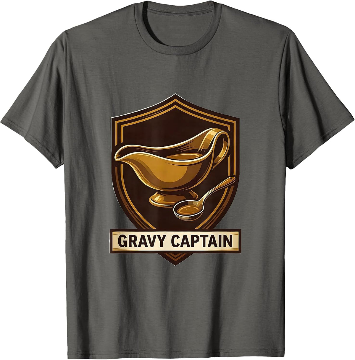 Men's Gravy Captain Funny Friendsgiving Crew Matching Group Humor T-Shirt - Asphalt Grey