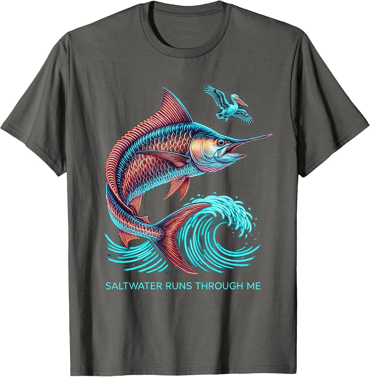 Saltwater Runs Through Me Gulf of Mexico Design T-Shirt - Asphalt Grey