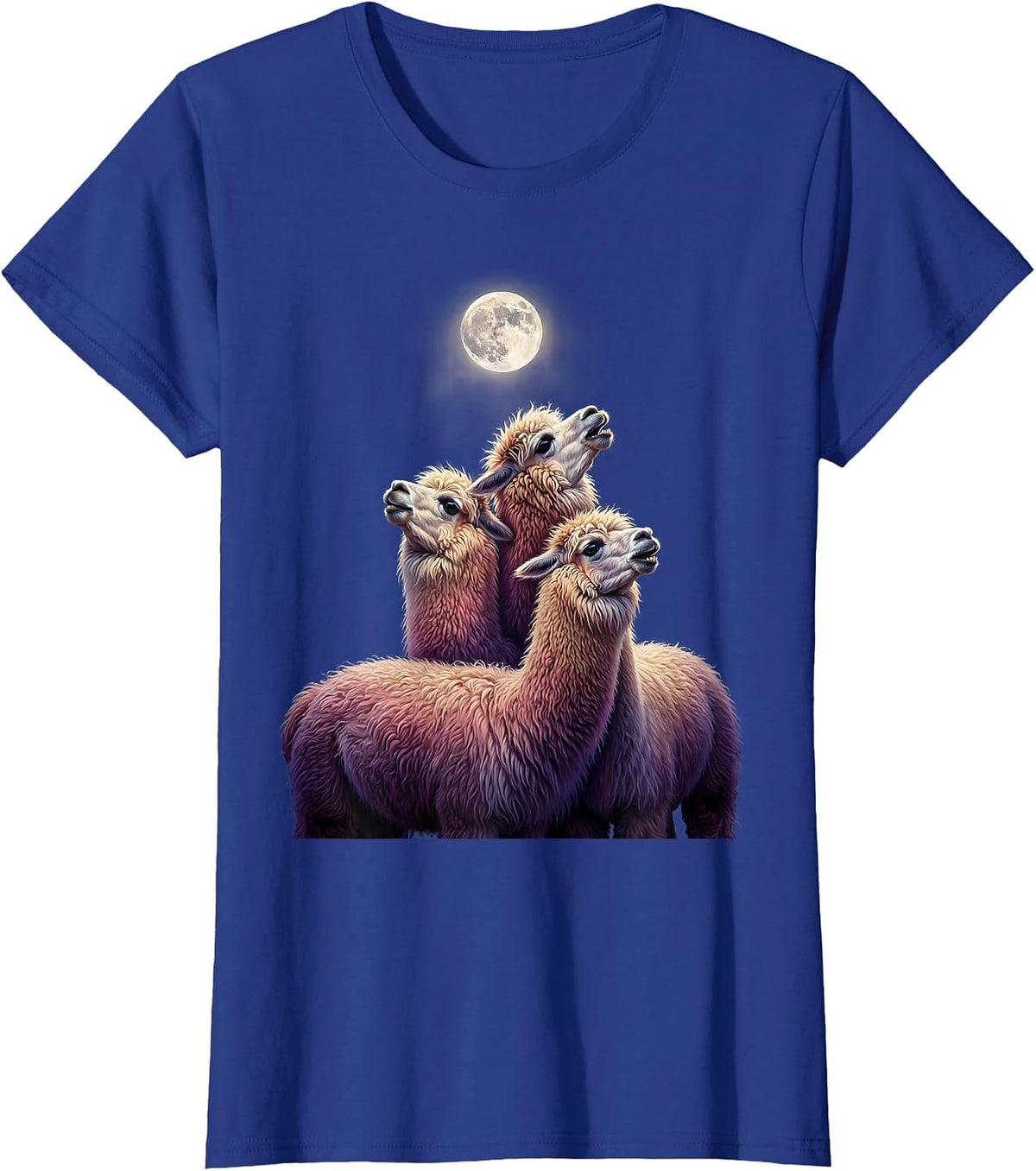 Women's Three Alpaca Moon Howling Absurd Meme Humor T-Shirt - Royal Blue