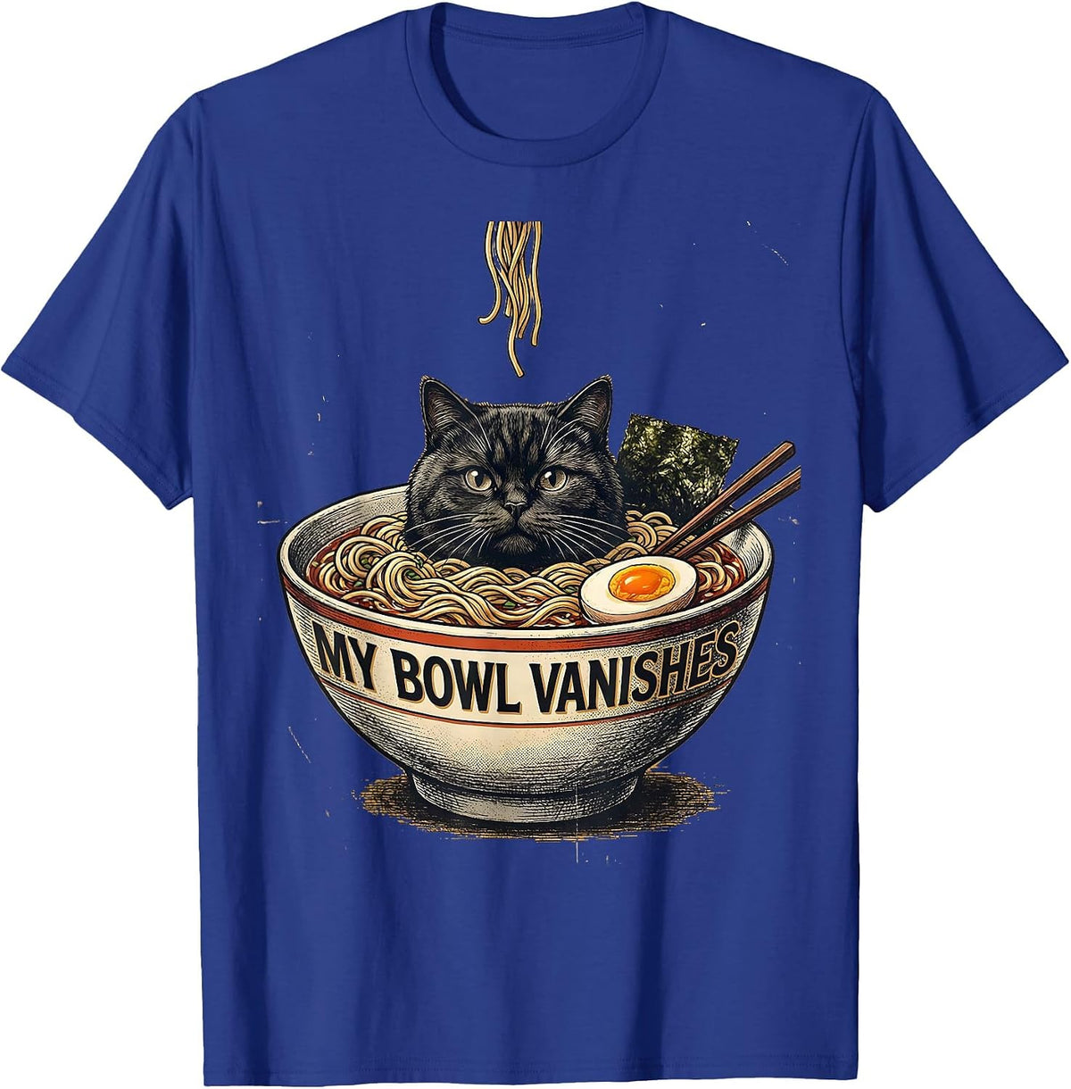 Men's My Bowl Vanishes Funny Cat Ramen Anime Art Kawaii Gift T-Shirt - Royal Blue