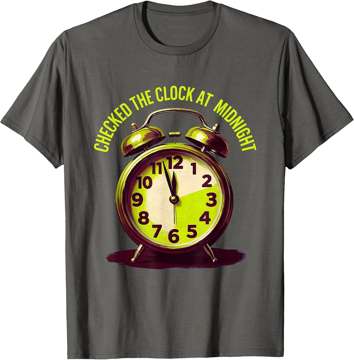Checked the Clock at Midnight Y2K Graphic Design T-Shirt - Asphalt Grey