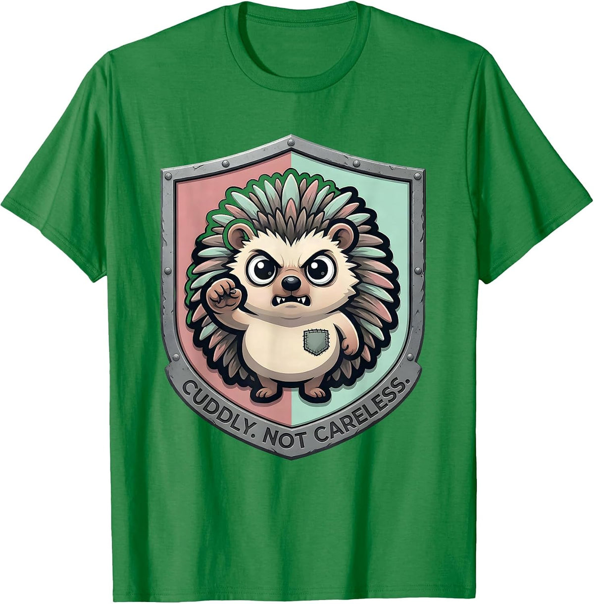 Men's Cuddly Not Careless Pastel Goth Kawaii Chibi Hedgehog Mascot T-Shirt - Kelly Green