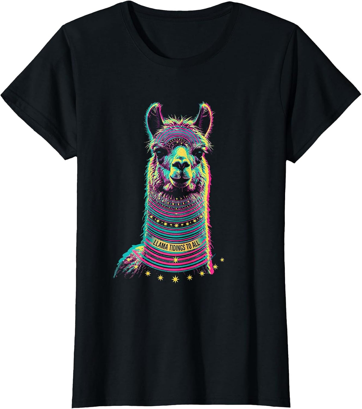 Llama Tidings To All Funny Alpaca Lover Christmas Humor T-Shirt - Black