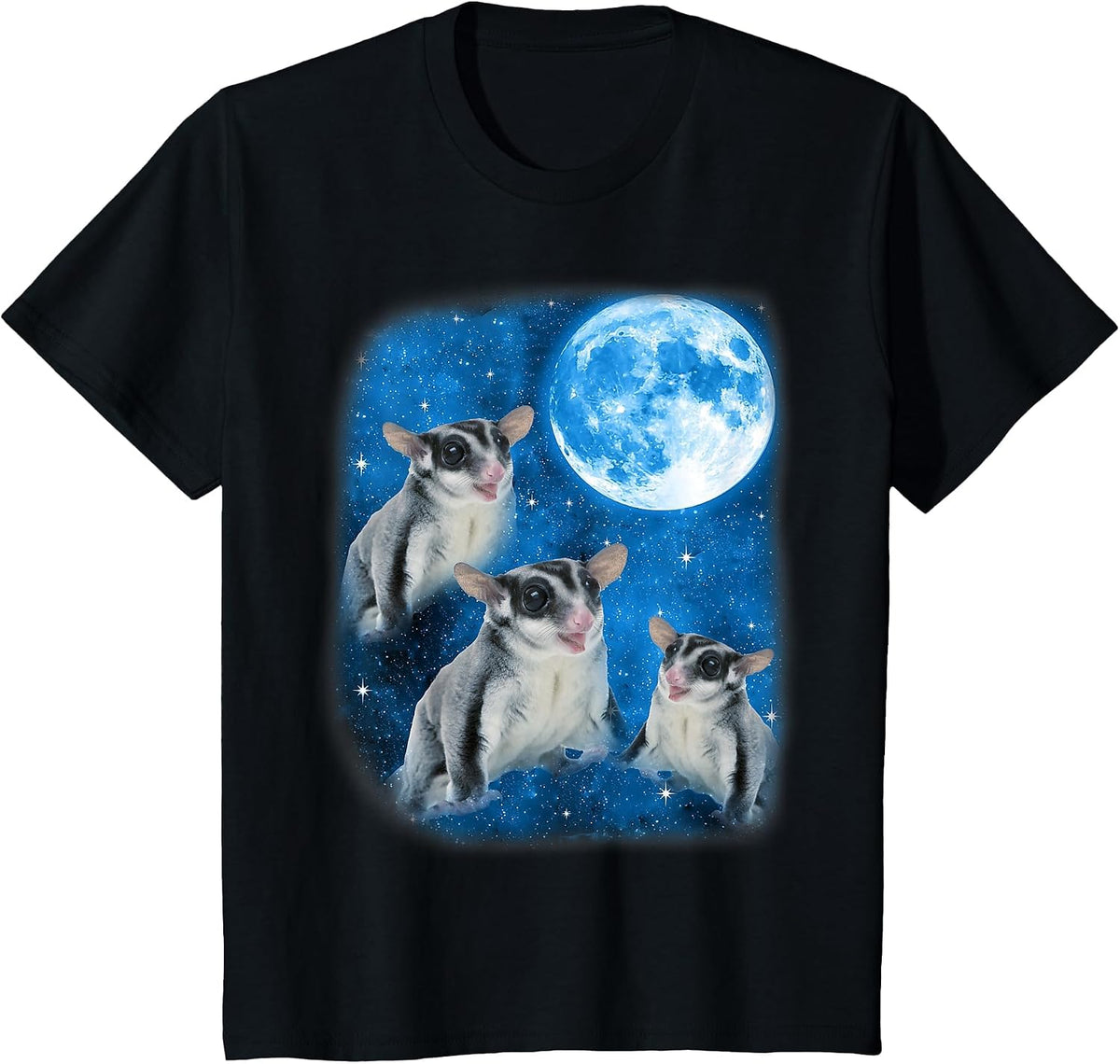 Sugar Glider Howling At The Space Full Moon Night Starry Sky T-Shirt - Black