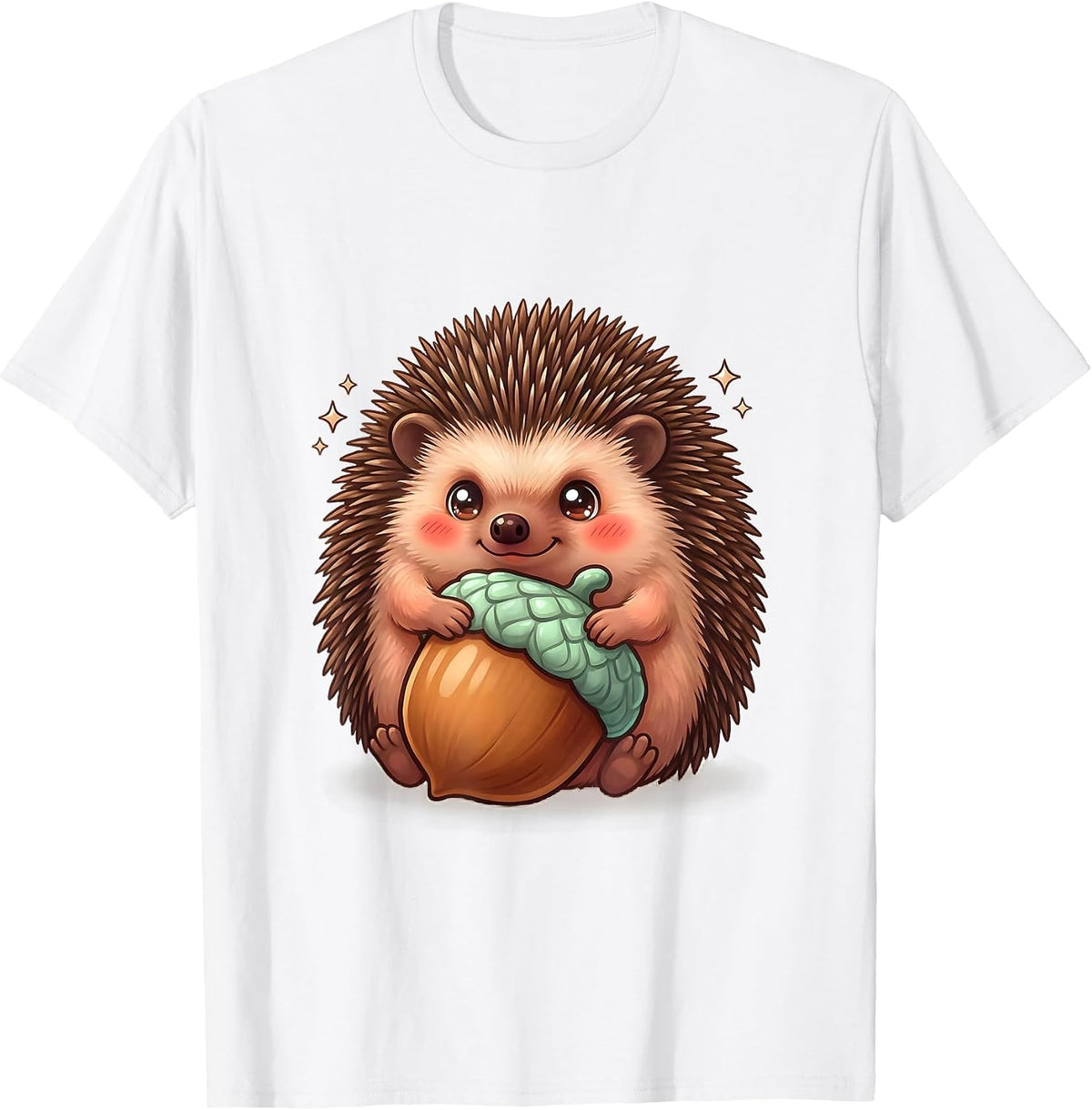 Men's Round Hedgehog Hugging Acorn Cute Kawaii Animal Lover Gift T-Shirt - White